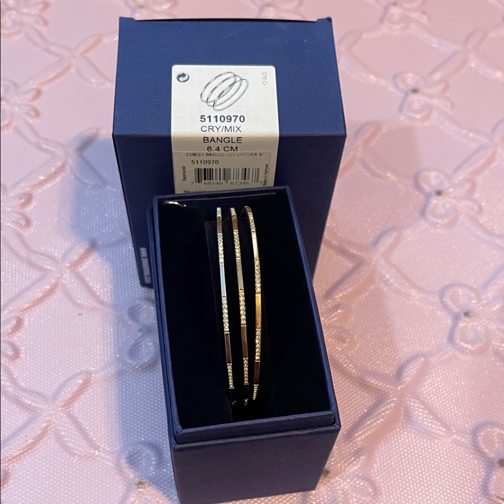 Swarovski Rose Gold, Gold, and Silver Bangle Set